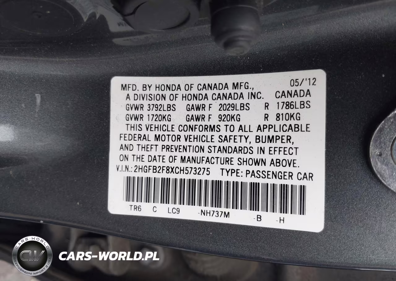2012 Honda Civic Ex VIN:2HGFB2F8XCH573275 - 9