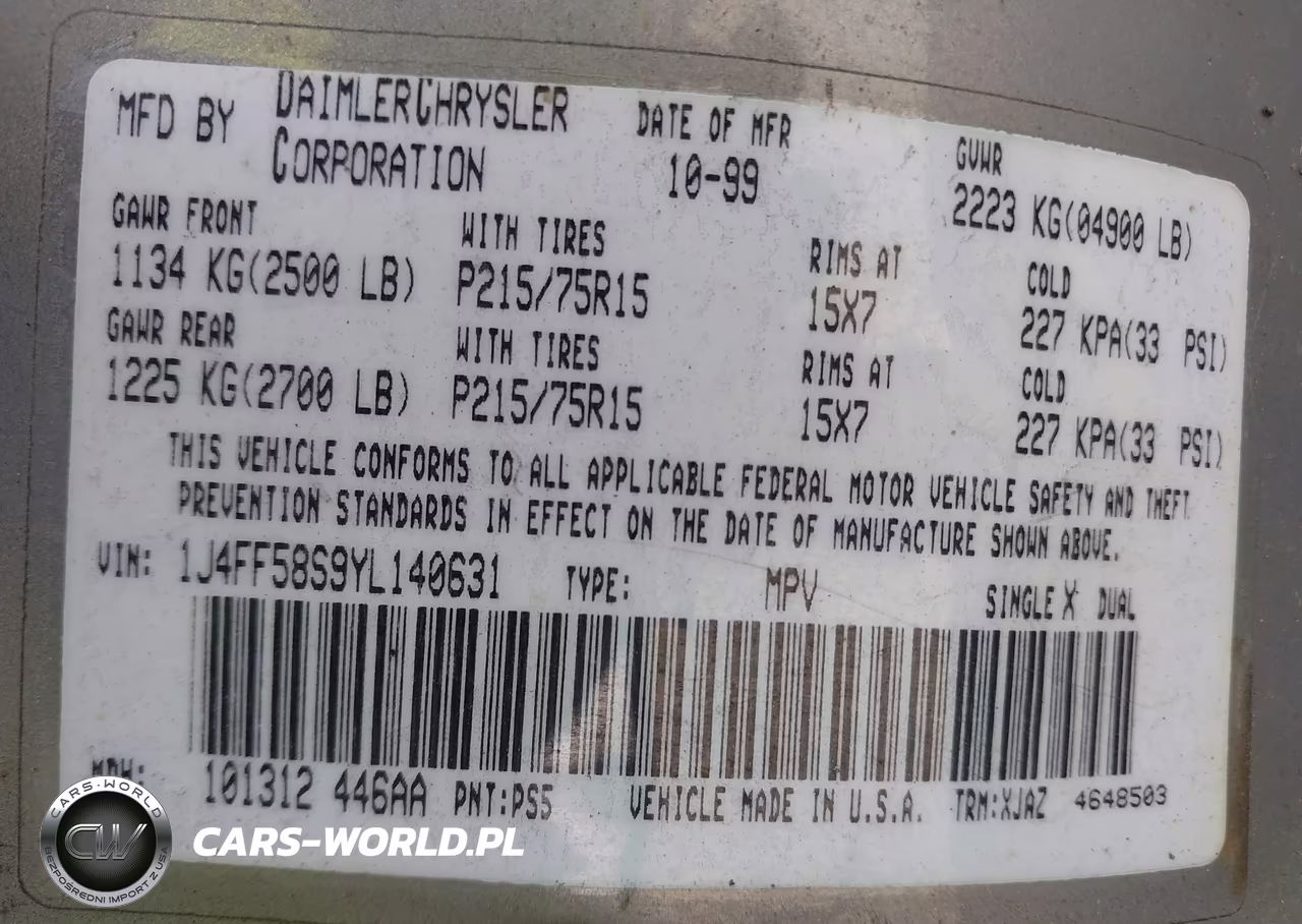 2000 Jeep Cherokee Classic VIN:1J4FF58S9YL140631 - 9