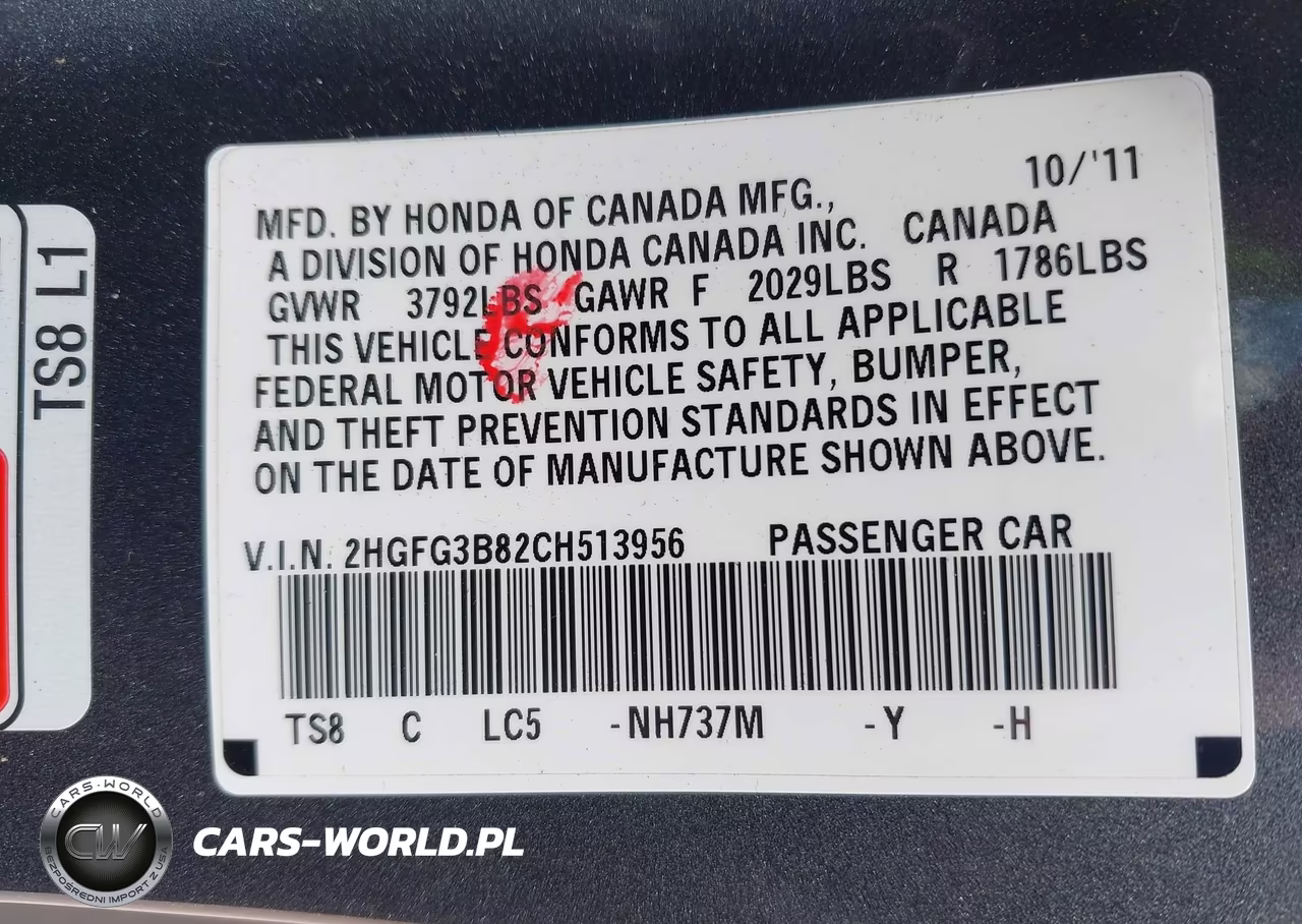 2012 Honda Civic Ex VIN:2HGFG3B82CH513956 - 9