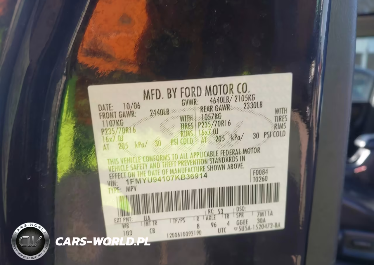 2007 Ford Escape Limited VIN:1FMYU94107KB36914 - 9