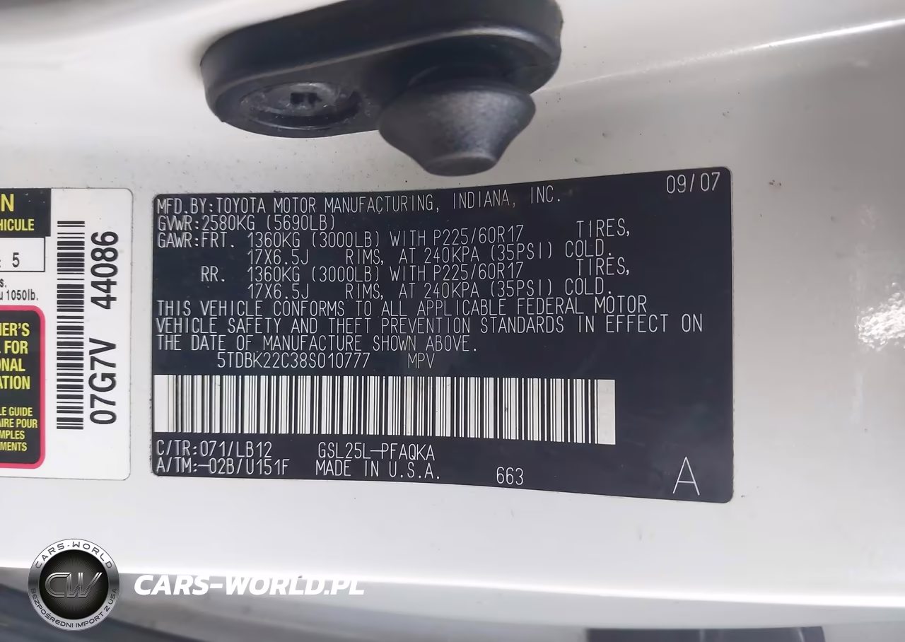 2008 Toyota Sienna Limited VIN:5TDBK22C38S010777 - 9