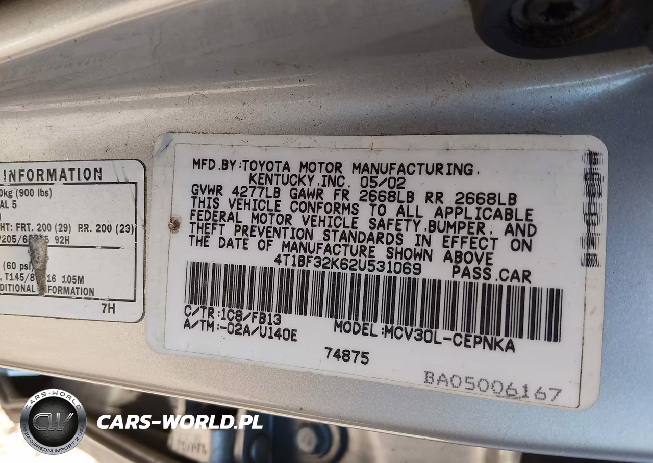 2002 Toyota Camry Le V6 VIN:4T1BF32K62U531069 - 9