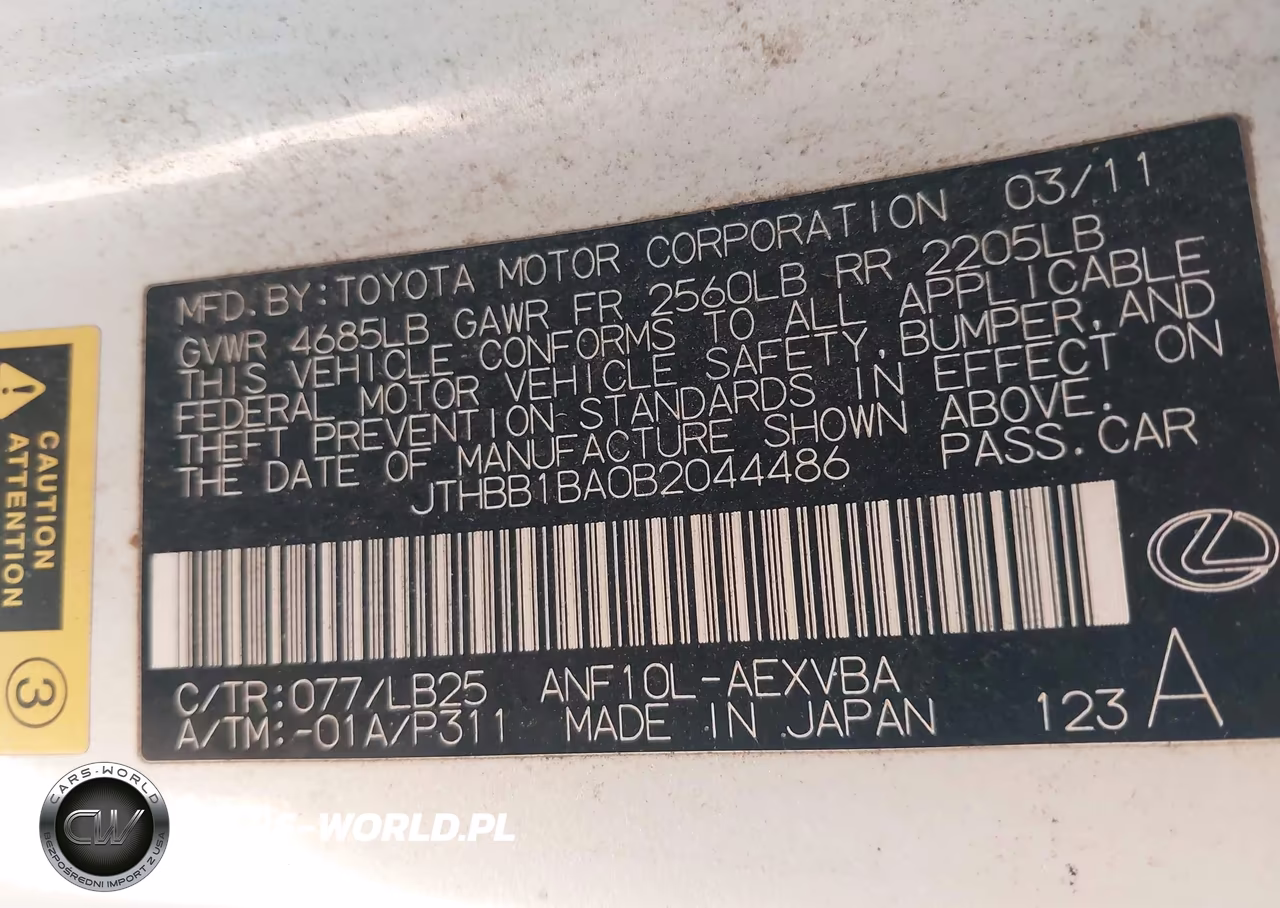 2011 Lexus Hs 250H VIN:JTHBB1BA0B2044486 - 9
