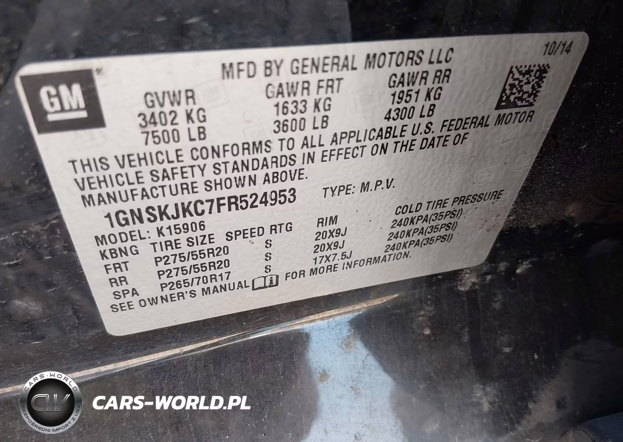 2015 Chevrolet Suburban 1500 Lt VIN:1GNSKJKC7FR524953 - 9