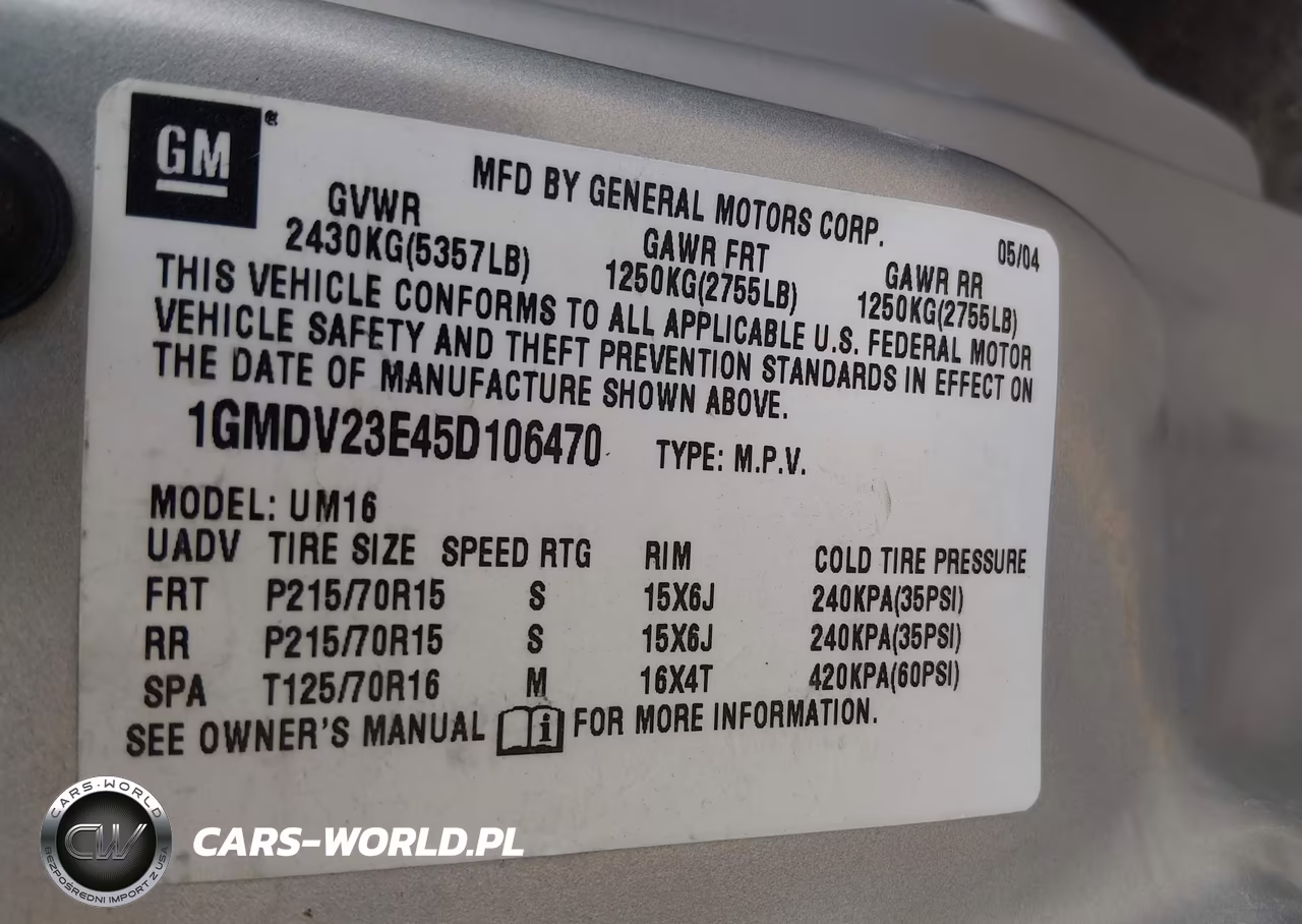 2005 Pontiac Montana M16 W-1Sa Pkg. VIN:1GMDV23E45D106470 - 9