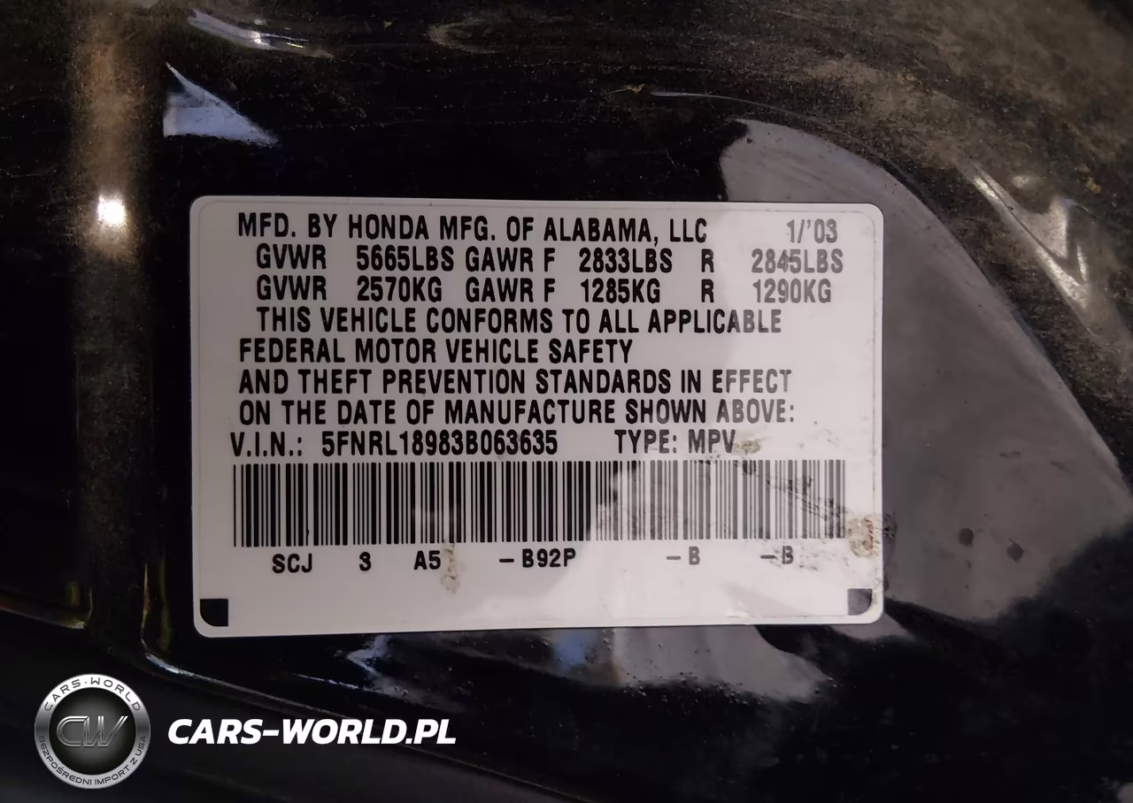 2003 Honda Odyssey Ex-L VIN:5FNRL18983B063635 - 9