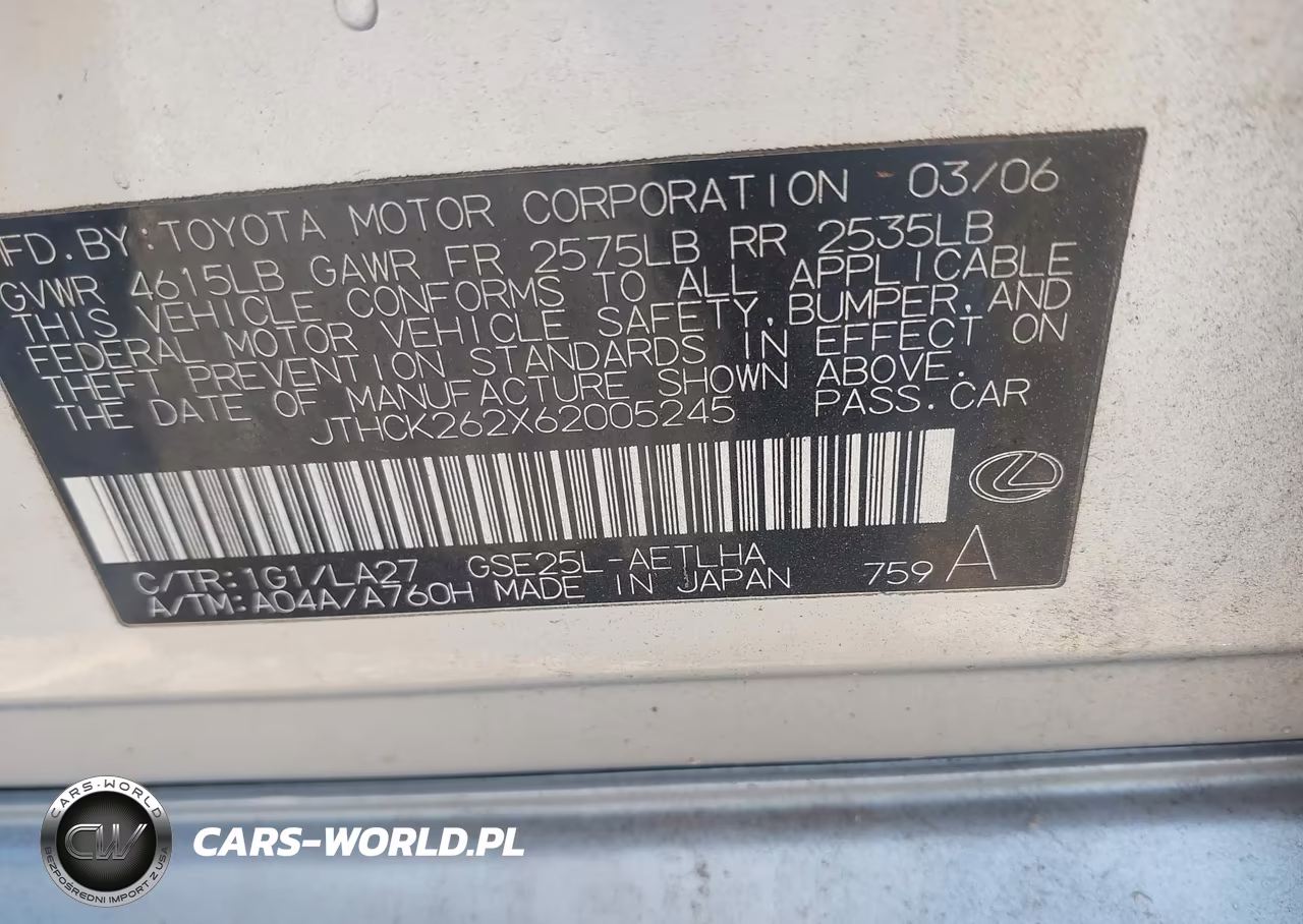 2006 Lexus Is 250 VIN:JTHCK262X62005245 - 9