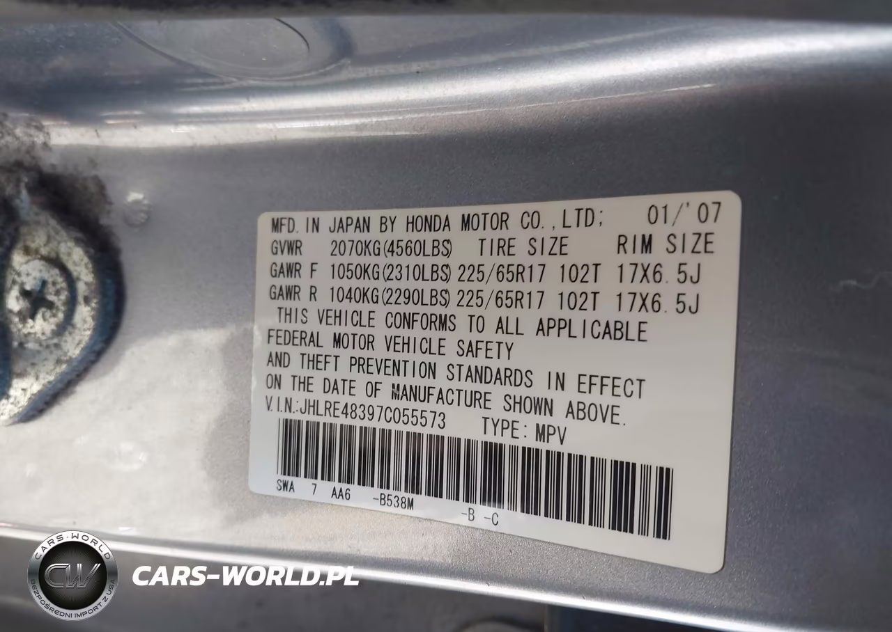 2007 Honda Cr-V Lx VIN:JHLRE48397C055573 - 9