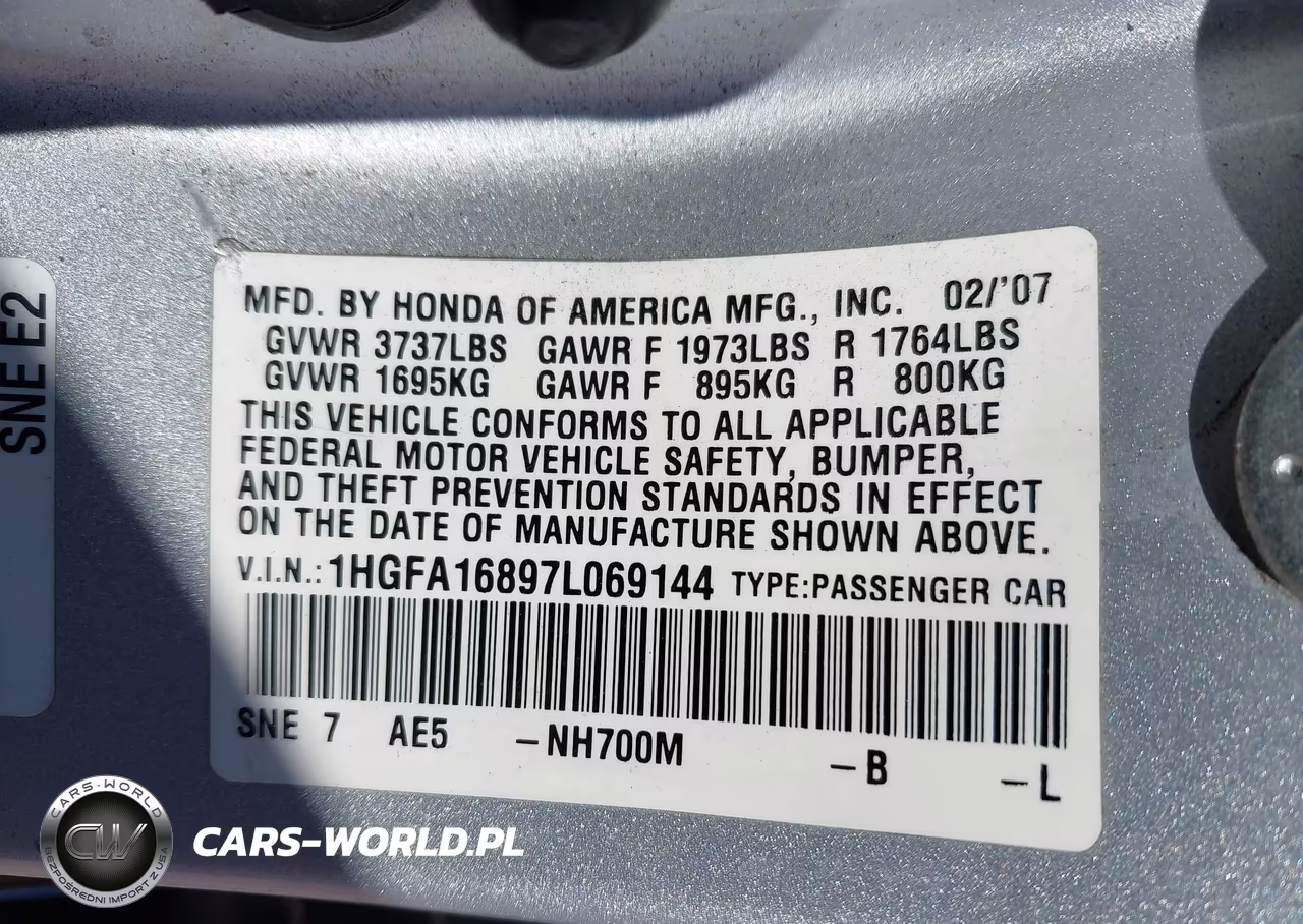 2007 Honda Civic Ex VIN:1HGFA16897L069144 - 9