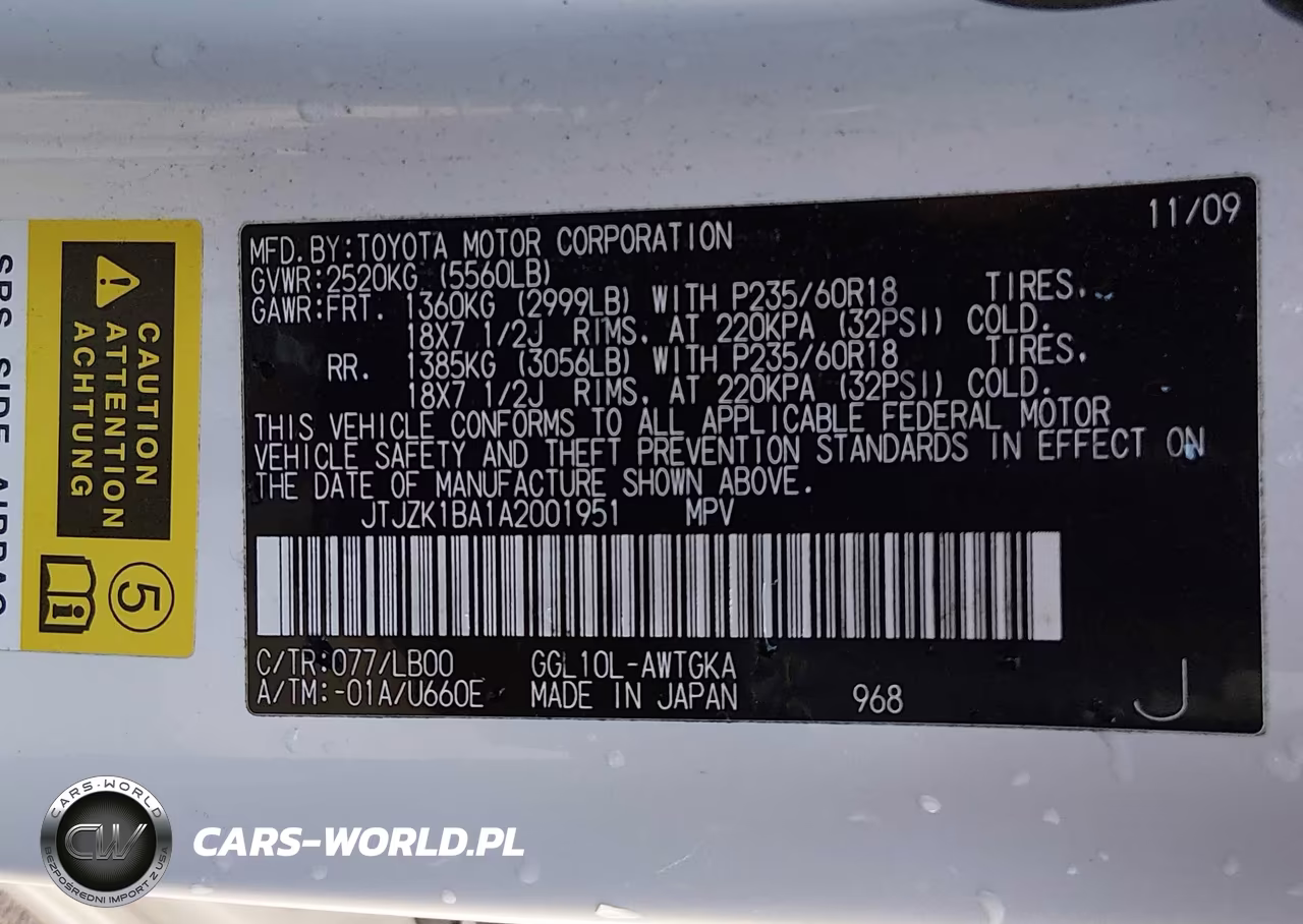 2010 Lexus Rx 350 VIN:JTJZK1BA1A2001951 - 9