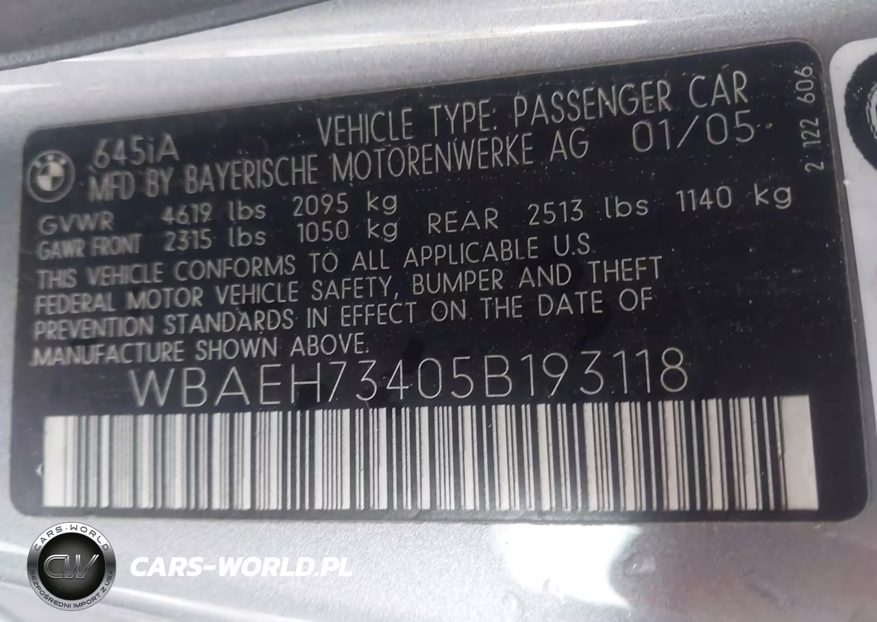 2005 BMW 645Ci VIN:WBAEH73405B193118 - 9