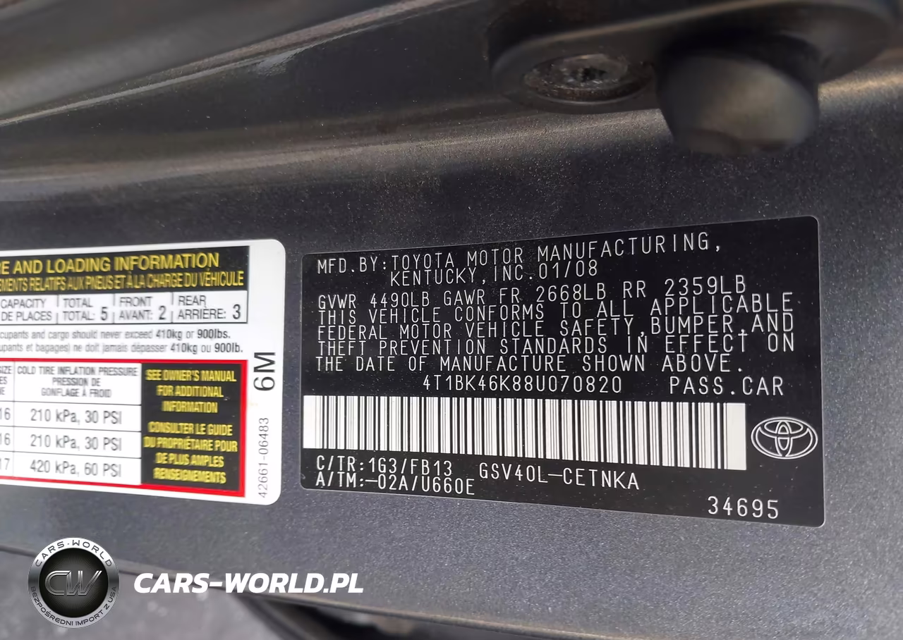 2008 Toyota Camry Le V6 VIN:4T1BK46K88U070820 - 9