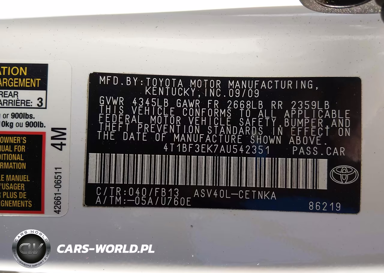 2010 Toyota Camry Le VIN:4T1BF3EK7AU542351 - 9