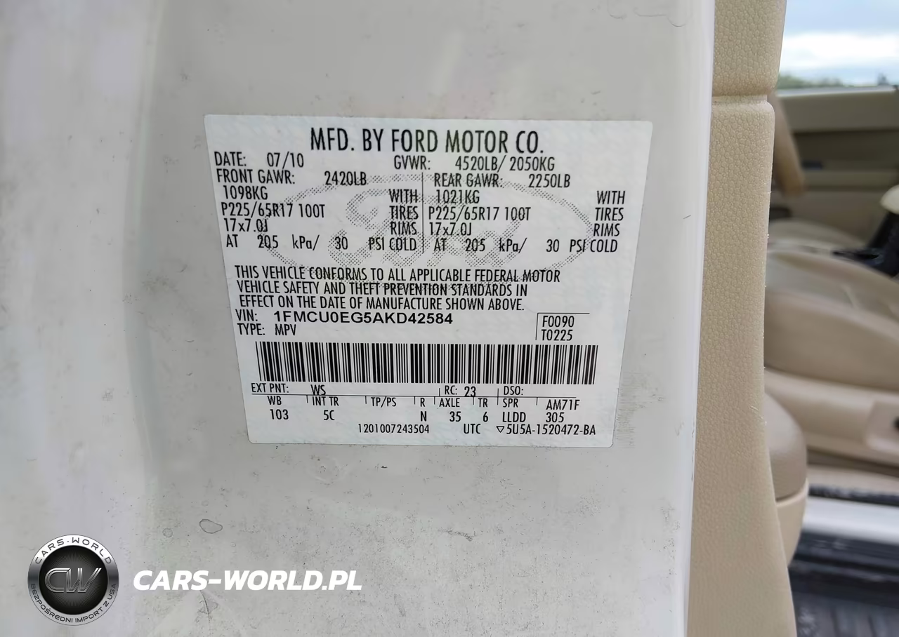 2010 Ford Escape Limited VIN:1FMCU0EG5AKD42584 - 9