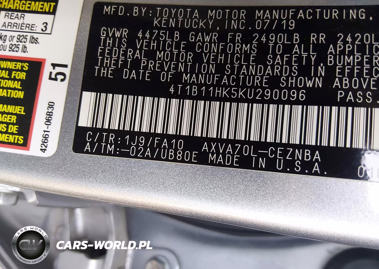 2019 Toyota Camry Le VIN:4T1B11HK5KU290096 - 9