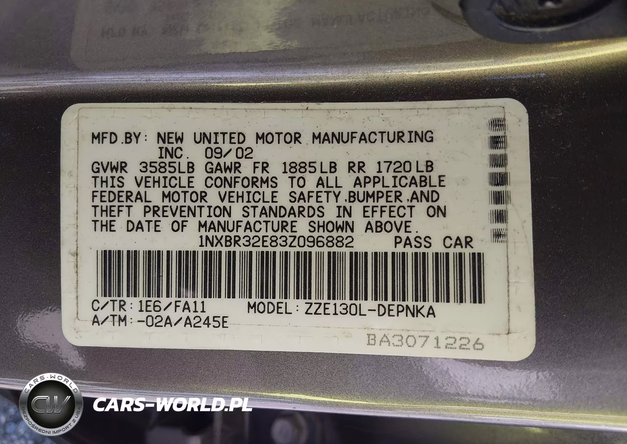 2003 Toyota Corolla Le VIN:1NXBR32E83Z096882 - 9