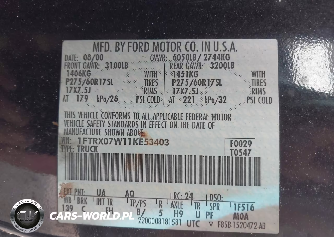 2001 Ford F-150 Lariat-Xl-Xlt VIN:1FTRX07W11KE53403 - 9