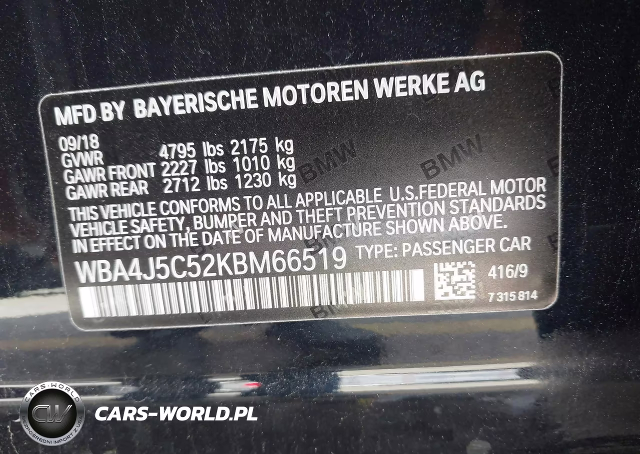 2019 BMW 440I Gran Coupe VIN:WBA4J5C52KBM66519 - 9