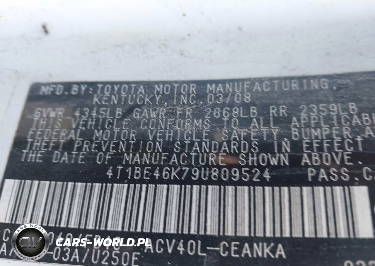 2009 Toyota Camry VIN:4T1BE46K79U809524 - 9