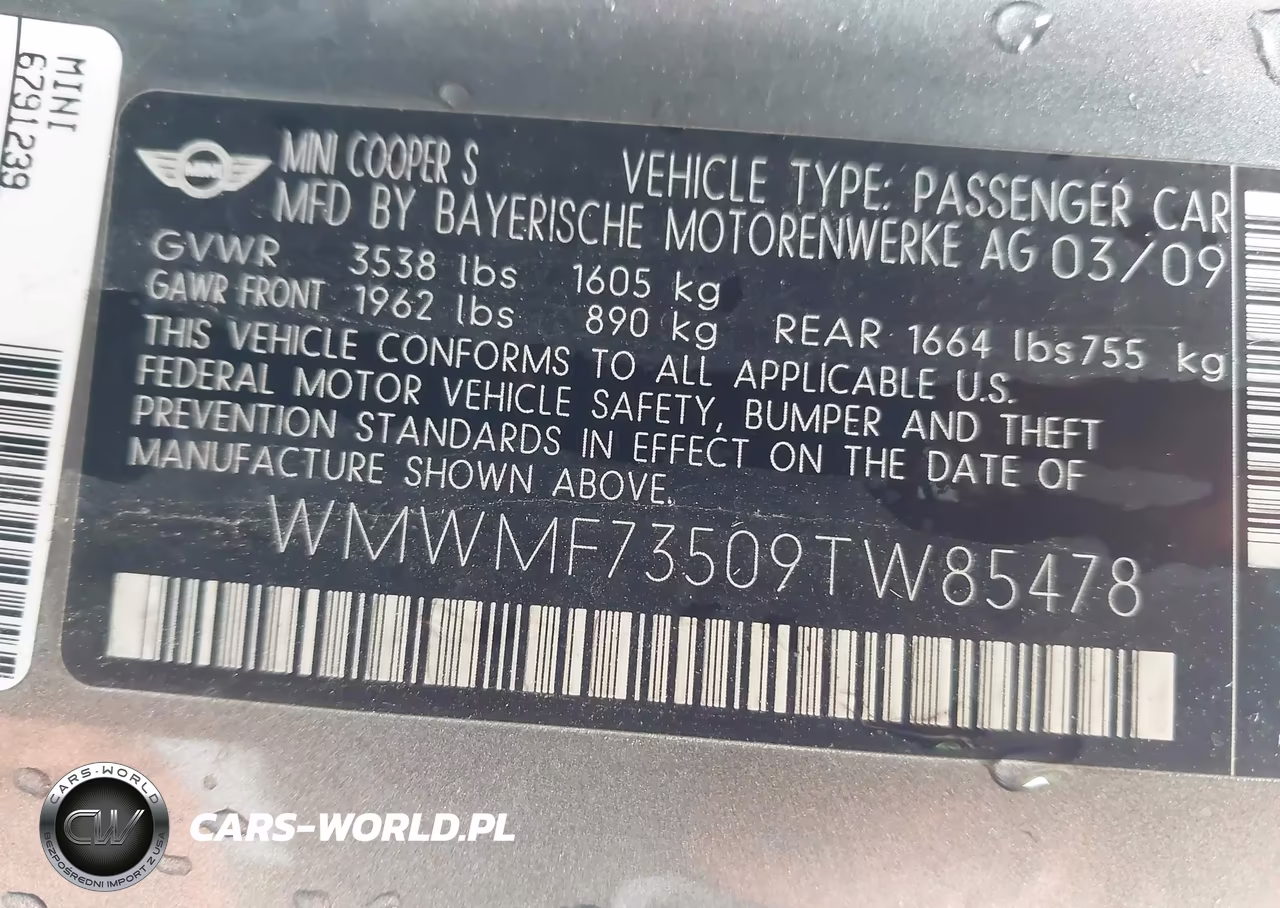 2009 Mini Cooper S VIN:WMWMF73509TW85478 - 9