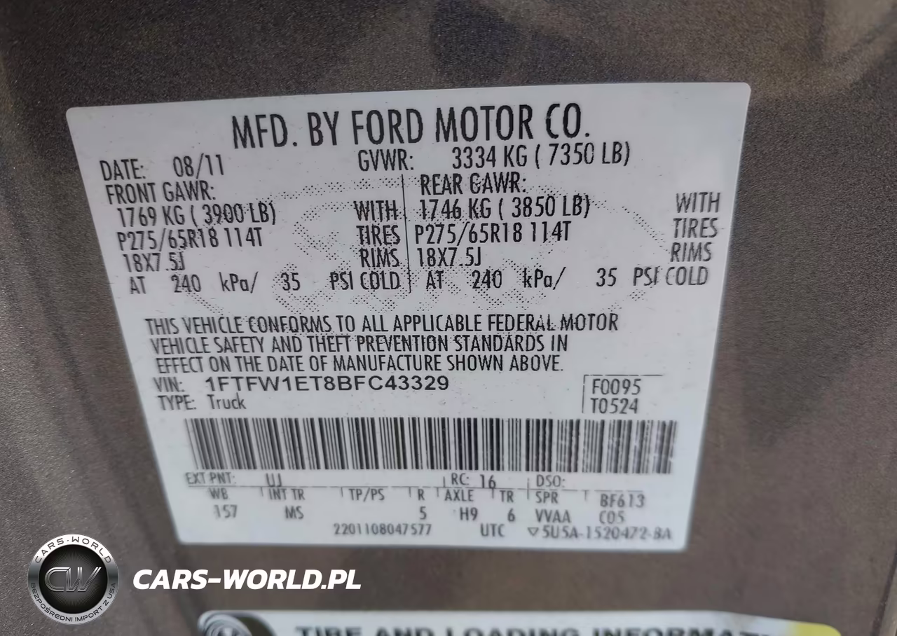 2011 Ford F-150 Xlt VIN:1FTFW1ET8BFC43329 - 9