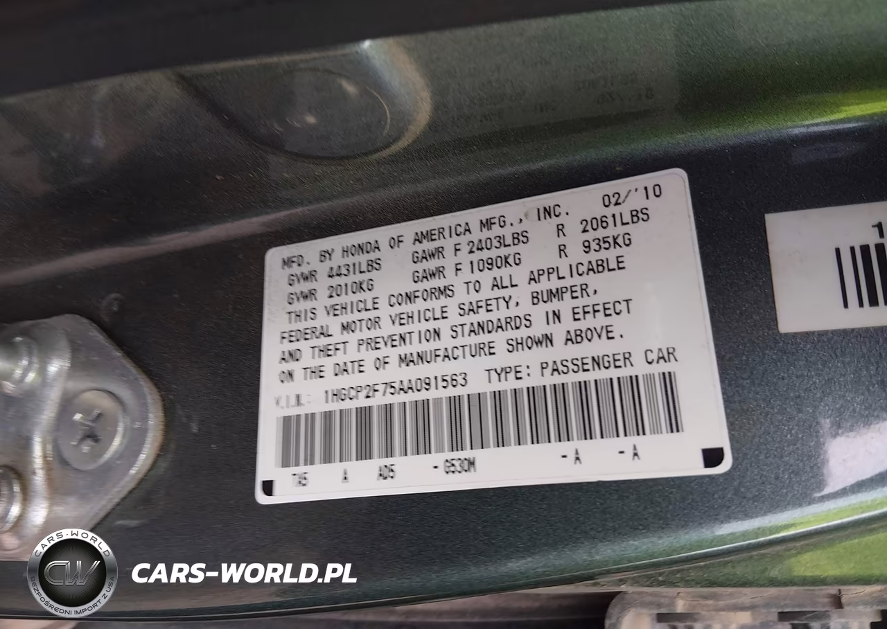 2010 Honda Accord 2.4 Ex VIN:1HGCP2F75AA091563 - 9