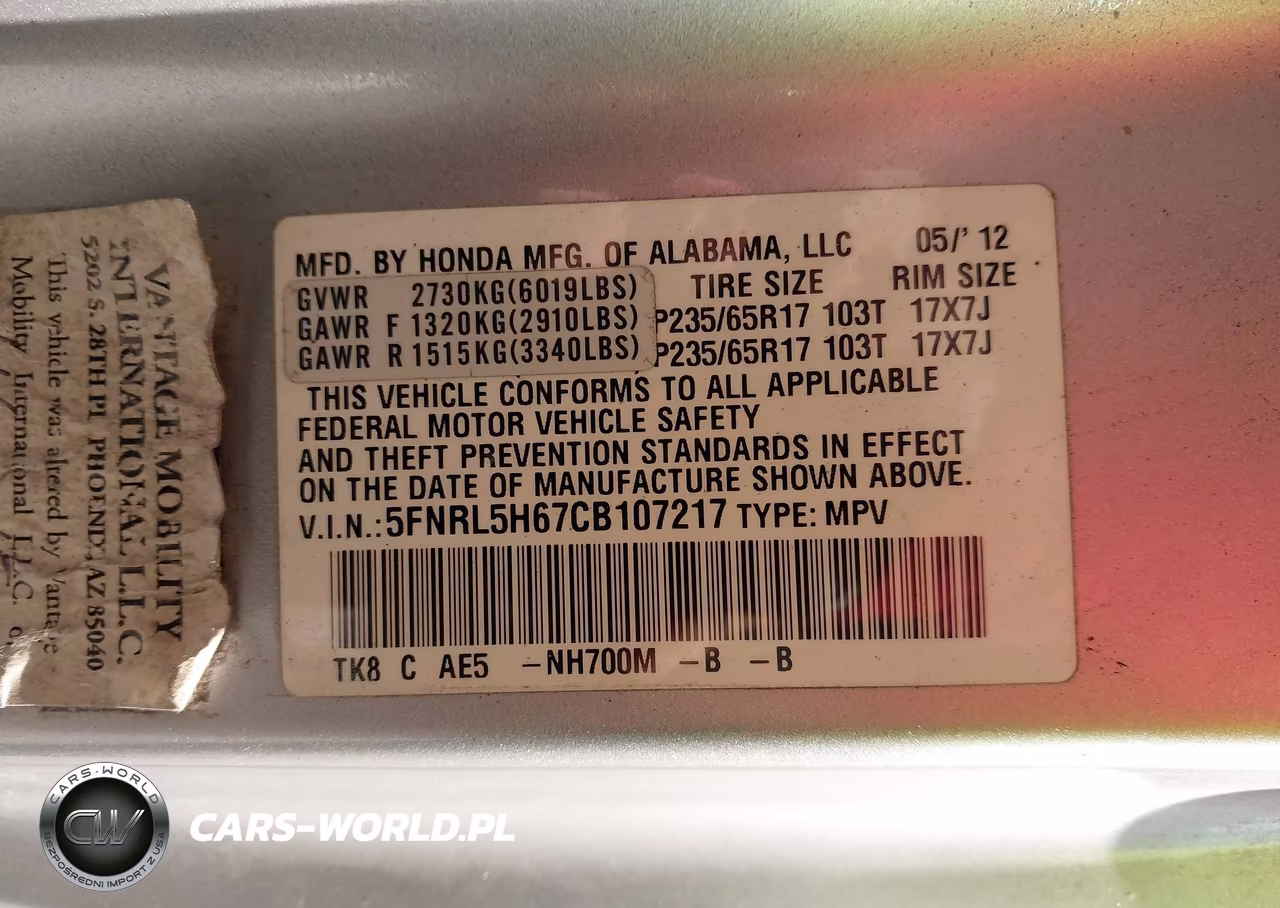 2012 Honda Odyssey Ex-L VIN:5FNRL5H67CB107217 - 9