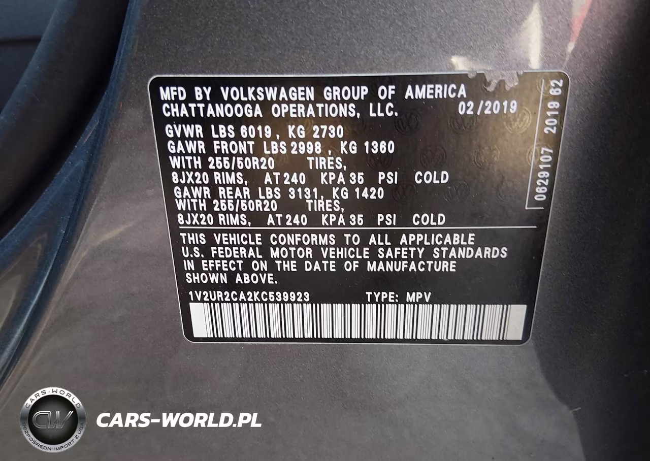 2019 Volkswagen Atlas 3.6L V6 Se W-Technology VIN:1V2UR2CA2KC539923 - 9