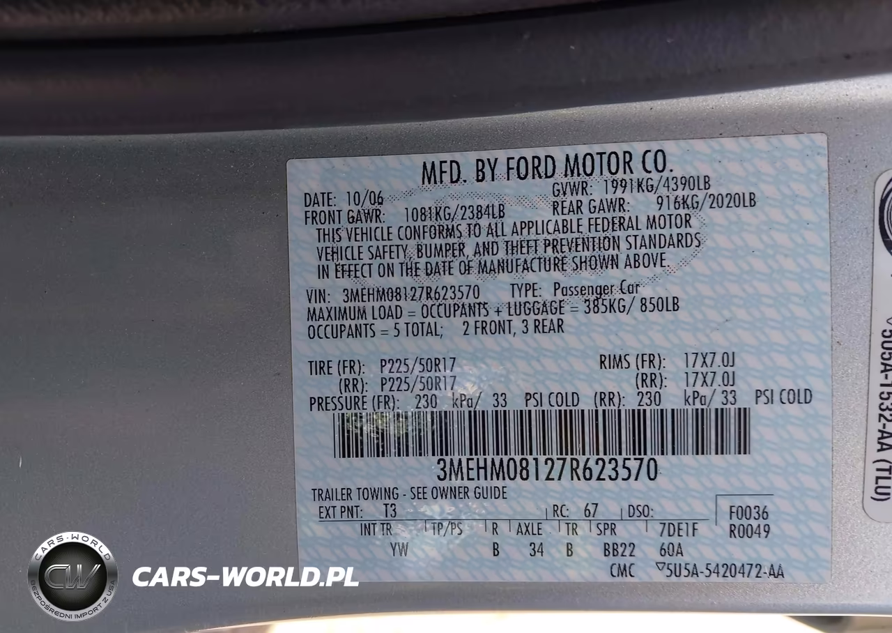 2007 Mercury Milan V6 Premier VIN:3MEHM08127R623570 - 9