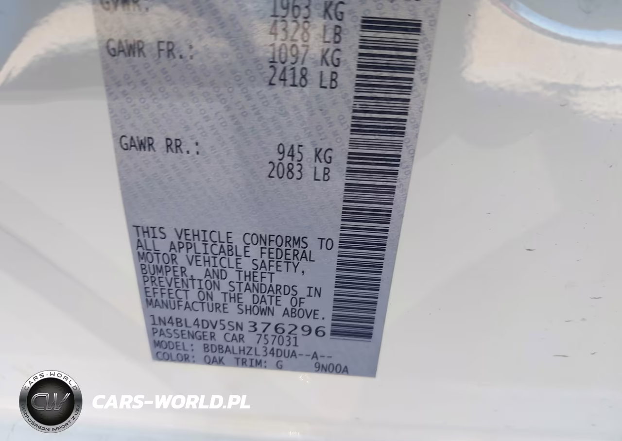 2025 Nissan Altima Sv Fwd VIN:1N4BL4DV5SN376296 - 9