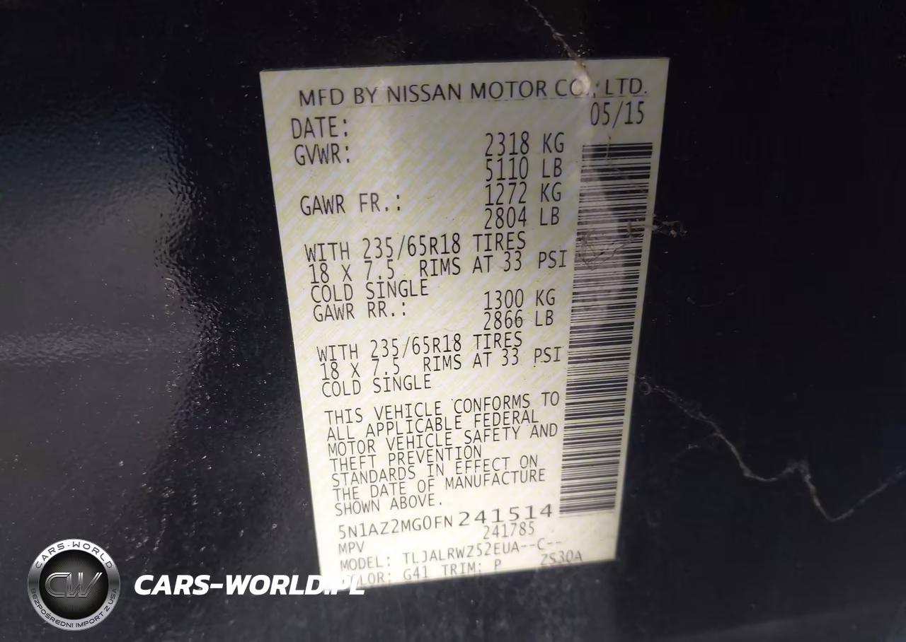 2015 Nissan Murano Sl VIN:5N1AZ2MG0FN241514 - 9