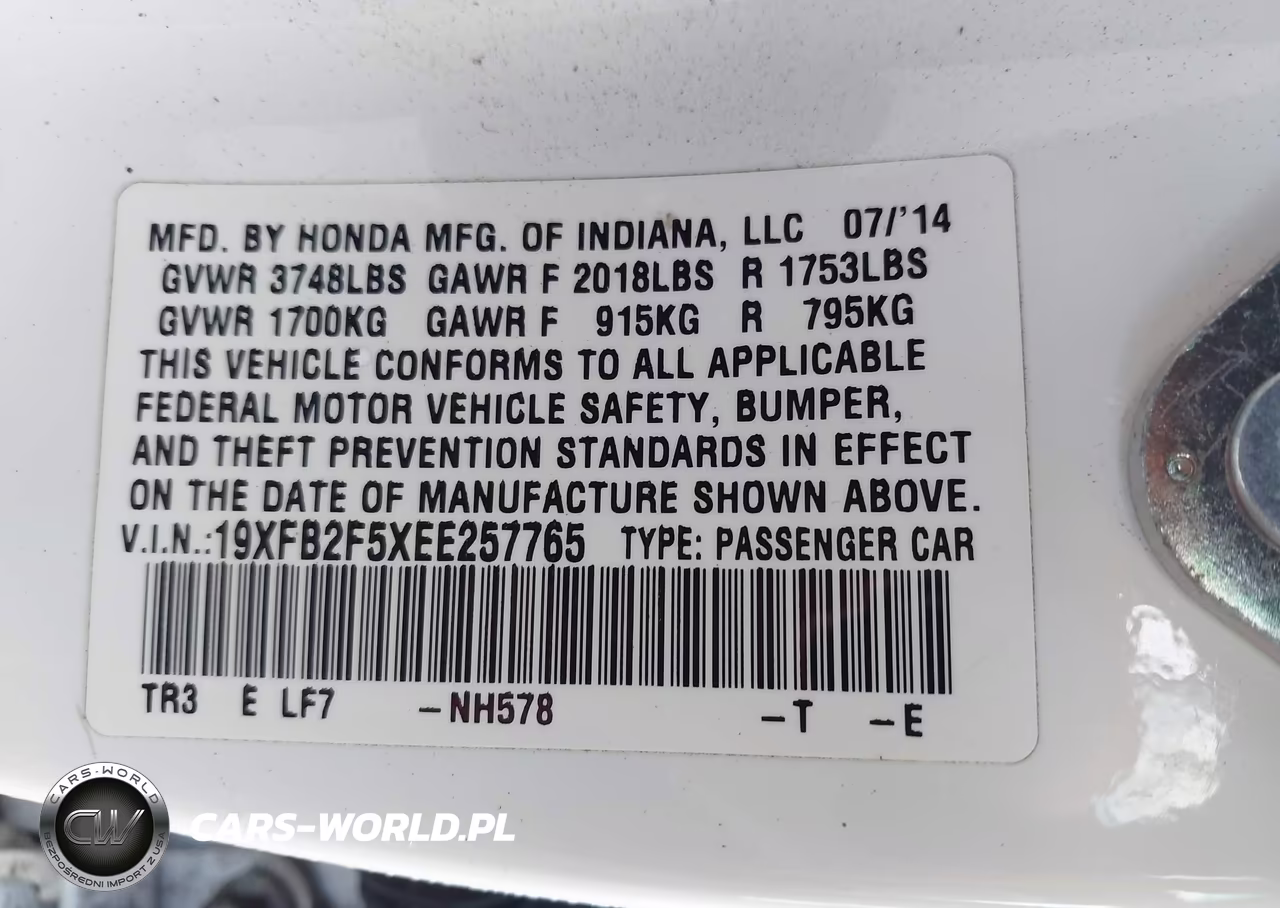 2014 Honda Civic Lx VIN:19XFB2F5XEE257765 - 9