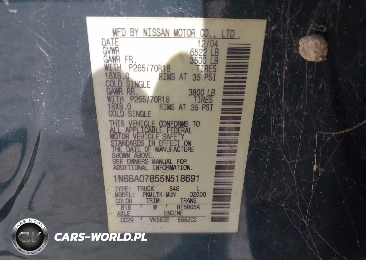 2005 Nissan Titan Se VIN:1N6BA07B55N518691 - 9