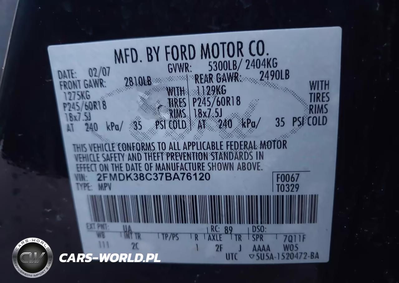 2007 Ford Edge Sel VIN:2FMDK38C37BA76120 - 9