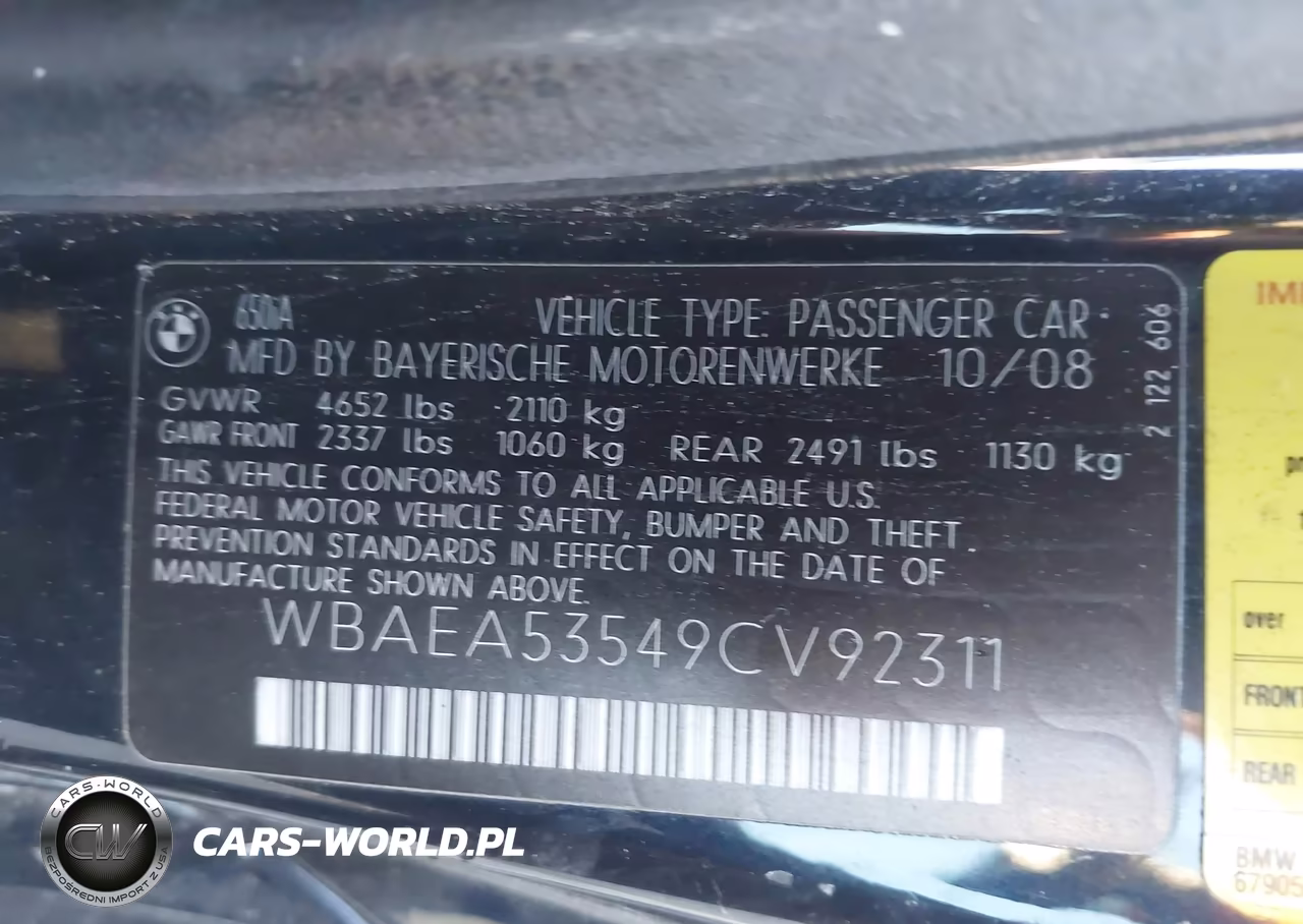 2009 BMW 650I VIN:WBAEA53549CV92311 - 9