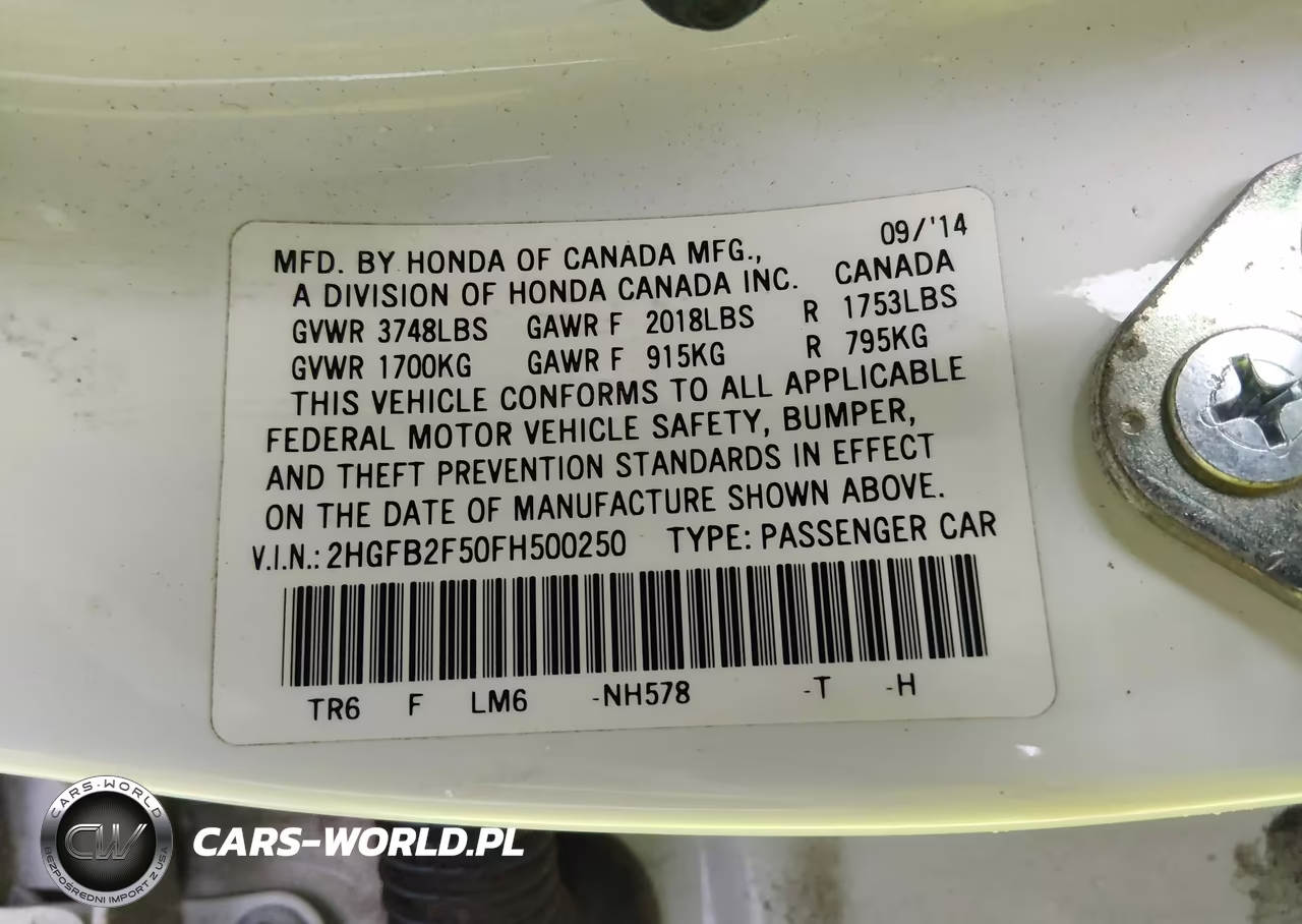 2015 Honda Civic Lx VIN:2HGFB2F50FH500250 - 9