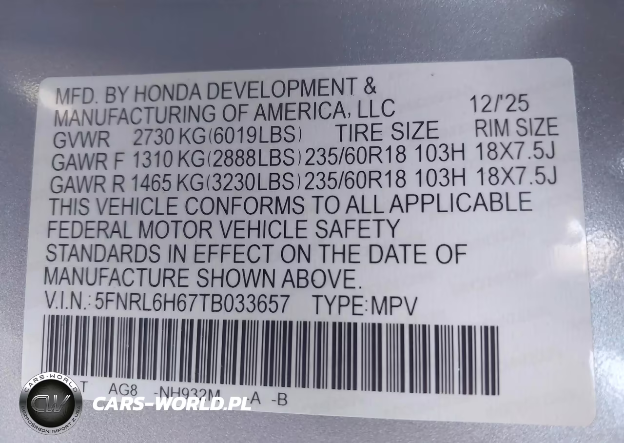 2026 Honda Odyssey Ex-L VIN:5FNRL6H67TB033657 - 9