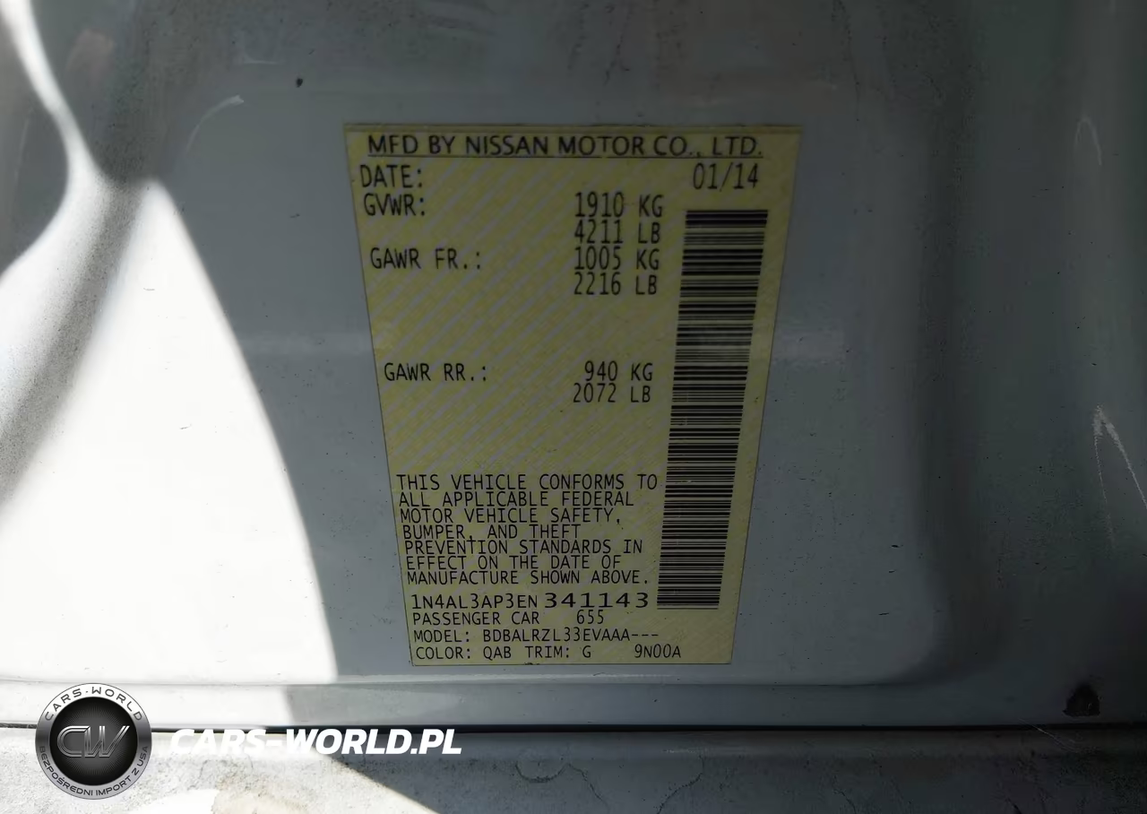 2014 Nissan Altima 2.5-2.5 S-2.5 Sl-2.5 Sv VIN:1N4AL3AP3EN341143 - 9