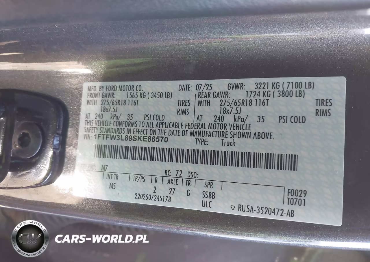 2025 Ford F-150 Xlt VIN:1FTFW3L89SKE86570 - 9