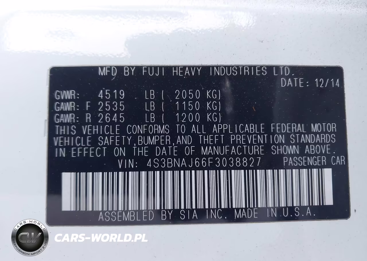 2015 Subaru Legacy 2.5I Limited VIN:4S3BNAJ66F3038827 - 9