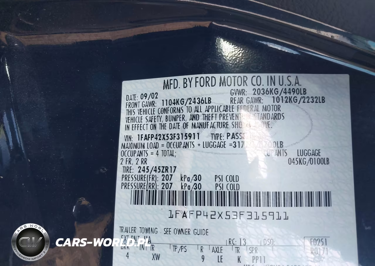 2003 Ford Mustang Gt VIN:1FAFP42X53F315911 - 9