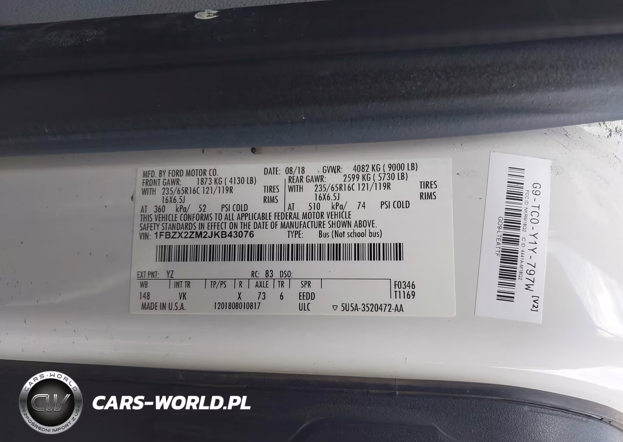 2018 Ford Transit-350 Xl VIN:1FBZX2ZM2JKB43076 - 9