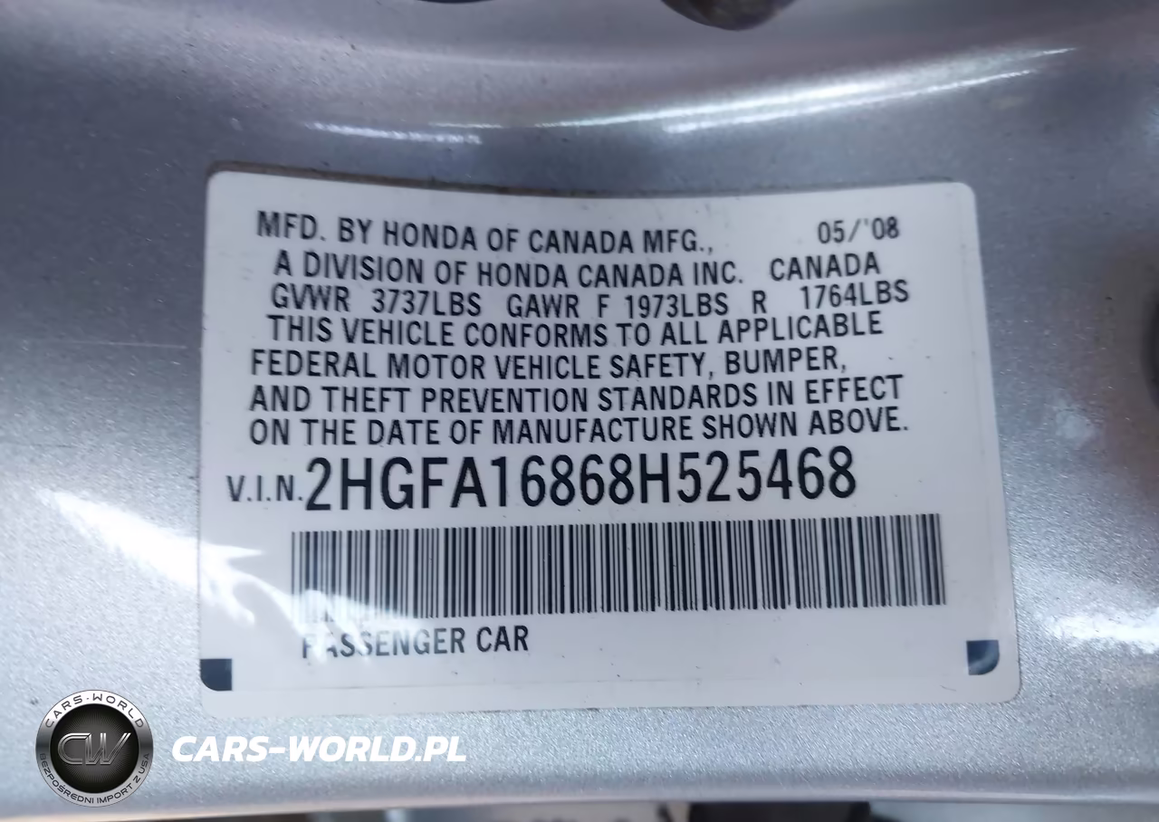 2008 Honda Civic Ex VIN:2HGFA16868H525468 - 9