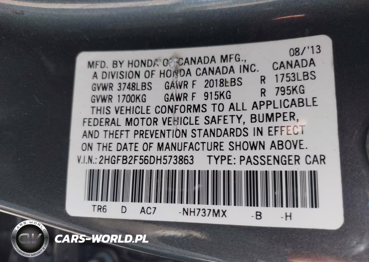 2013 Honda Civic Lx VIN:2HGFB2F56DH573863 - 9