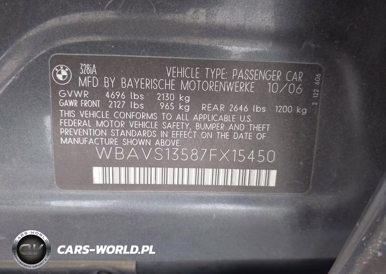 2007 BMW 328I VIN:WBAVS13587FX15450 - 9