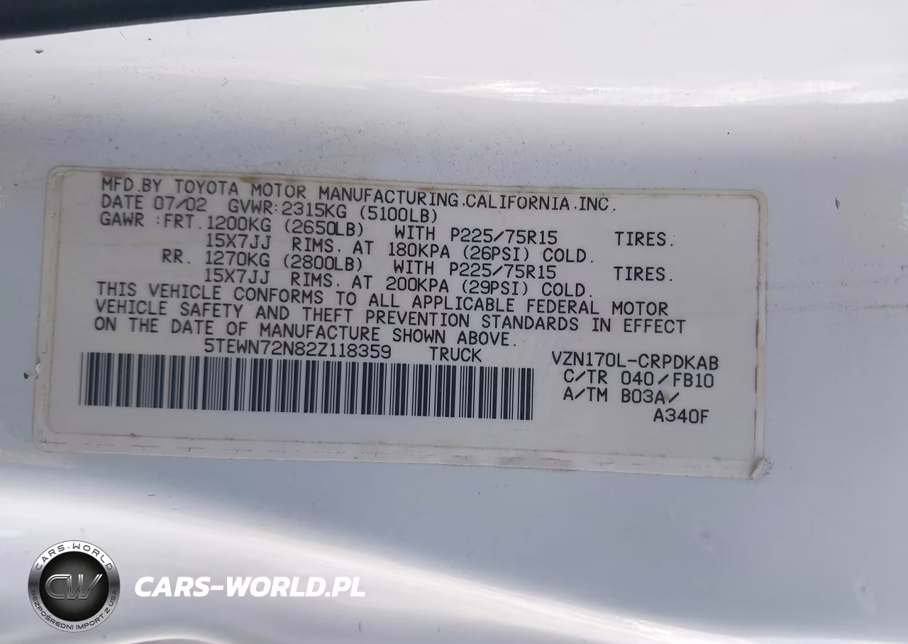 2002 Toyota Tacoma Base V6 (A4) VIN:5TEWN72N82Z118359 - 9