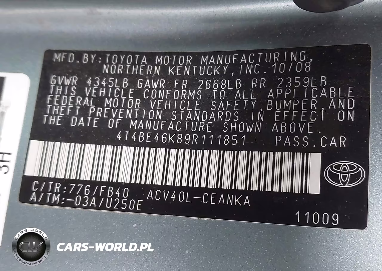 2009 Toyota Camry Le VIN:4T4BE46K89R111851 - 9