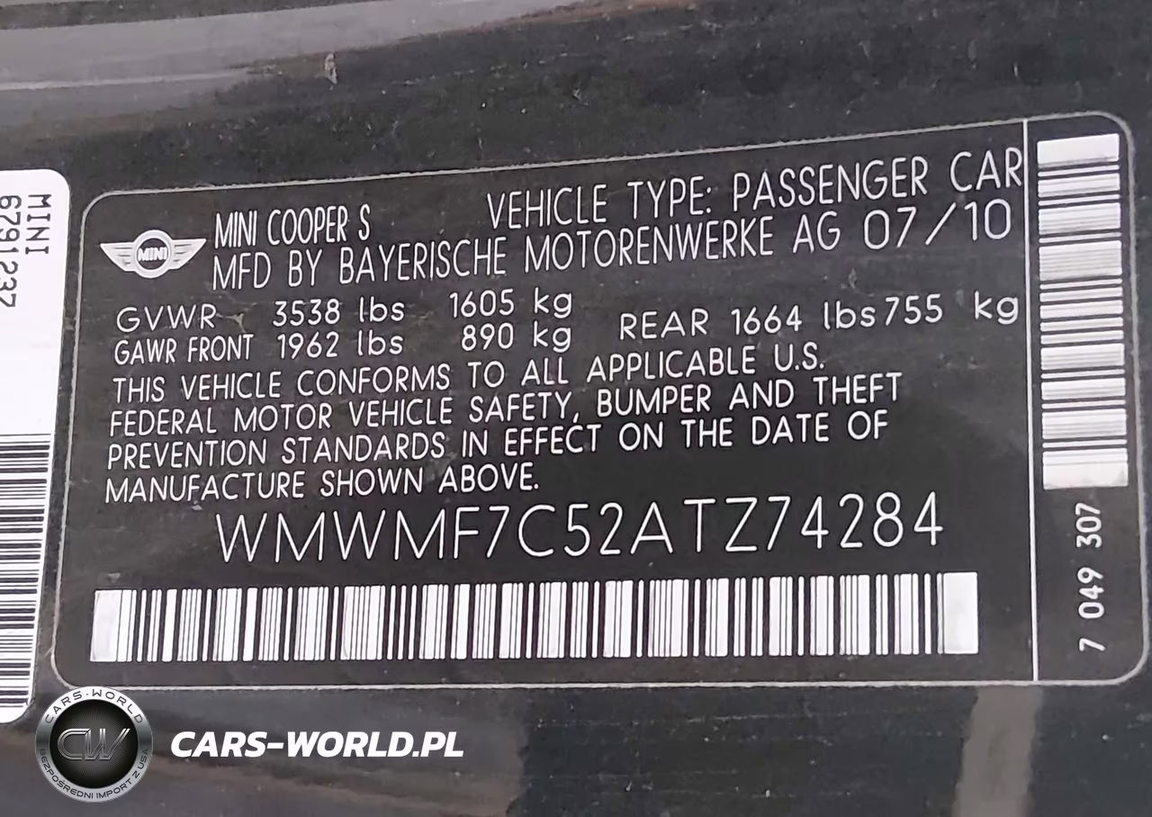 2010 Mini Cooper S VIN:WMWMF7C52ATZ74284 - 9
