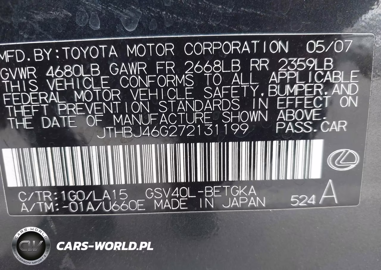 2007 Lexus Es 350 VIN:JTHBJ46G272131199 - 9
