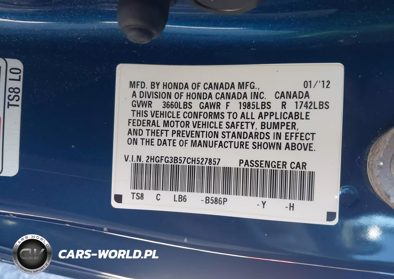 2012 Honda Civic Lx VIN:2HGFG3B57CH527857 - 9